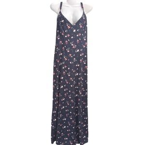 Floral Maxi Dress Navy Blue V Neck Sleeveless Casual Dress Size L Nine Britton
